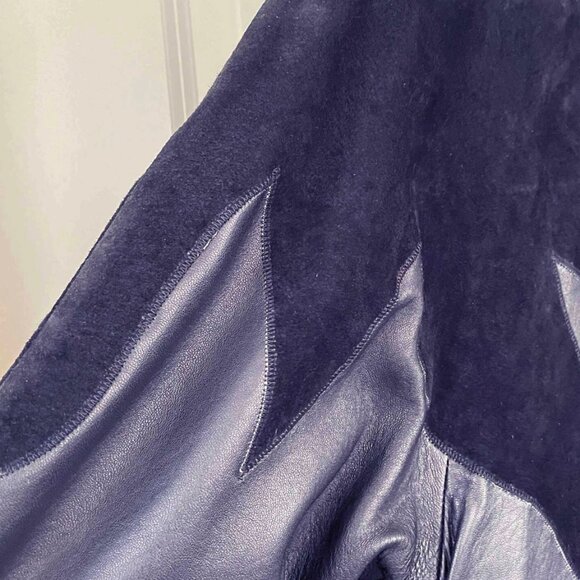 Vintage Black Leather Trench Coat: Oversized 80s/90s Patchwork Jacket (M-2XL) - Picture 7 of 9